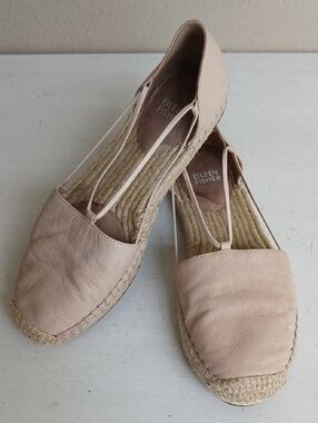 EILEEN FISHER Lee Espadrille Sandals Closed Toe 8 US Leather Jute Flats Summer